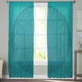 thumbnail image 3 of Teal Boho Semi Sheer Curtains 63 Inch Length 2 Panels Set, Farmhouse Abstract Geometric Aesthetic Art Sheer Kitchen Curtain Privacy Voile Window Curtain for Living Room Bedroom Rod Pocket Drapes, 3 of 7