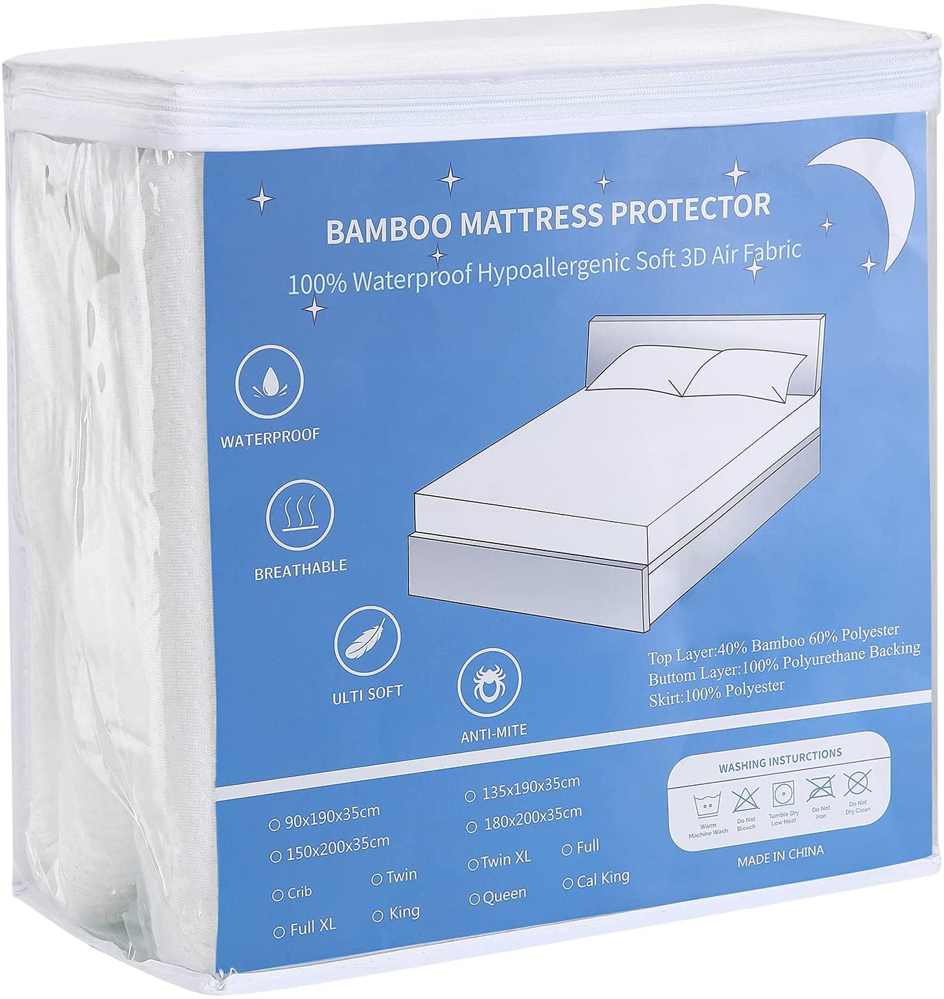 Details about   Bamboo Mattress Protector Topper Bed Cover Pad Waterproof Soft Washable US 