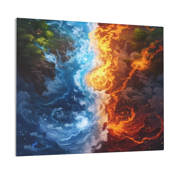 Picia Red And Blue Flame Waves Pattern Decorative Picture Unique Wall Art, Modern Canvas Print for Trendy Interiors (Horizontal)