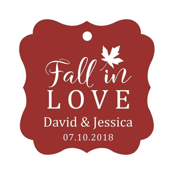 Darling Souvenir Fall in Love Autumn Fall Wedding Favor Hang Tags Custom Bonbonniere Tags-Maroon-100 Tags