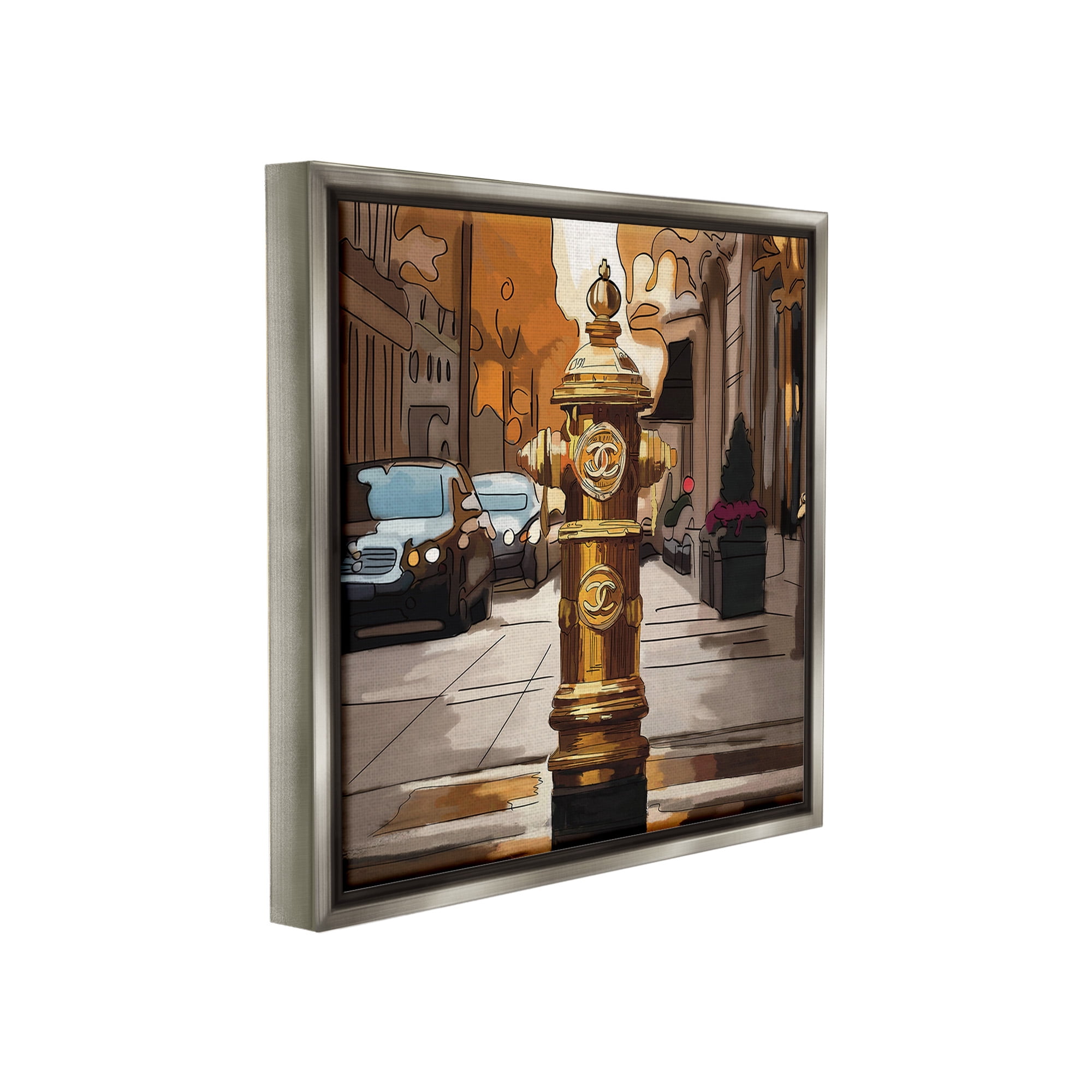 Stupell Industries Glam City Hydrant Abstract Painting Gray Floater Framed Canvas Art Print Wall Art, 25 x 25