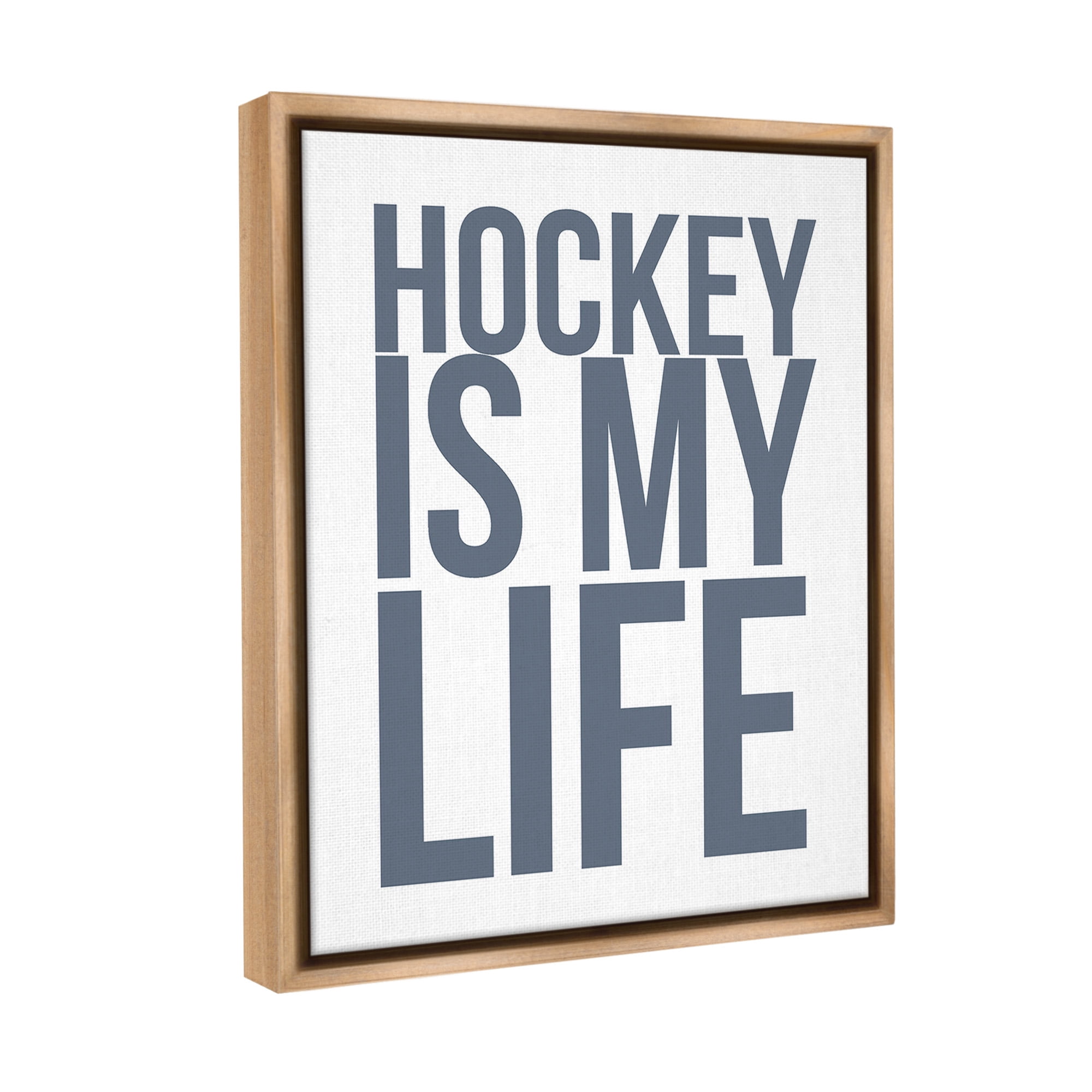 Stupell Industries Hockey Is Life Sports Painting Brown Floater Framed Canvas Art Print Wall Art, 17 x 21