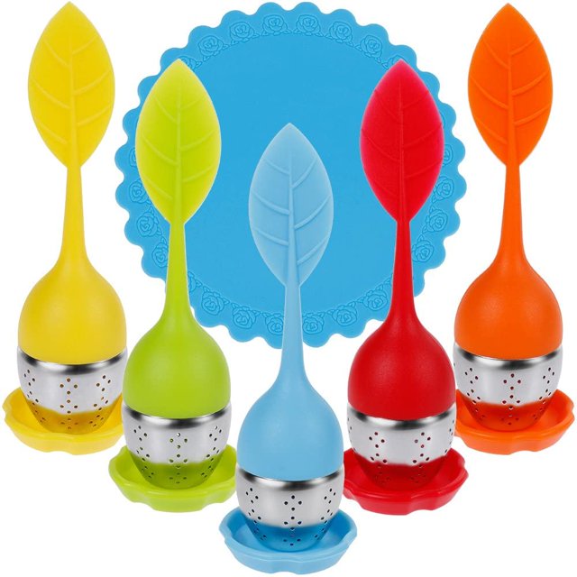 Juego de 5 infusores de té de silicona Difusor de té de acero inoxidable con forma de bola, filtro de té y platillos