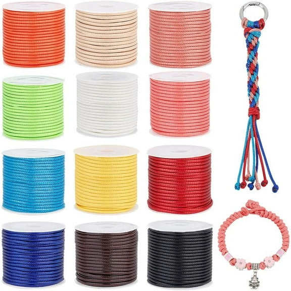 132 Yards 12 Colors 2mm Waxed Polyester Cord Waxed Thread Waxed Beading String for Bracelet Necklace Waist Beads Jewelry DIY Craft Making Macrame Supplies 11 Yards/Roll Colorful