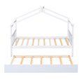 thumbnail image 5 of Twin Size House Bed with Twin Size Trundle, Solid Wood Bed Frame with Roof Headboard and Footboard, Playhouse Bed for Kids Boys Girls, White, 5 of 7