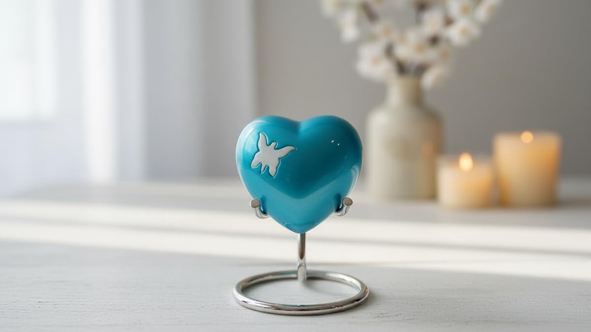 Small Love Heart Urn for Human Ashes | Mini Keepsake Funeral Ash Container for Human Remains with Display Stand, and Box Small Love Heart Pet Urn for Ashes