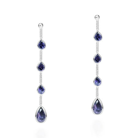 Purple Glass Teardrop Earrings - Tiered Purple Cubic Zirconia Teardrop Link .925 Sterling Silver Earrings