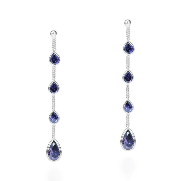 Aeravida Vibrant Teardrops Purple Cubic Zirconia Sterling Silver Chain Dangle Earrings | Elegant Sterling Silver Dangle Earring | Earring for Women | Teardrops Dangle Earrings | Casual Dangle Earring