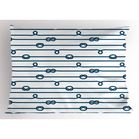 Navy Pillow Sham Ship Boat Sea Life Rope And Marine Nautical Knots