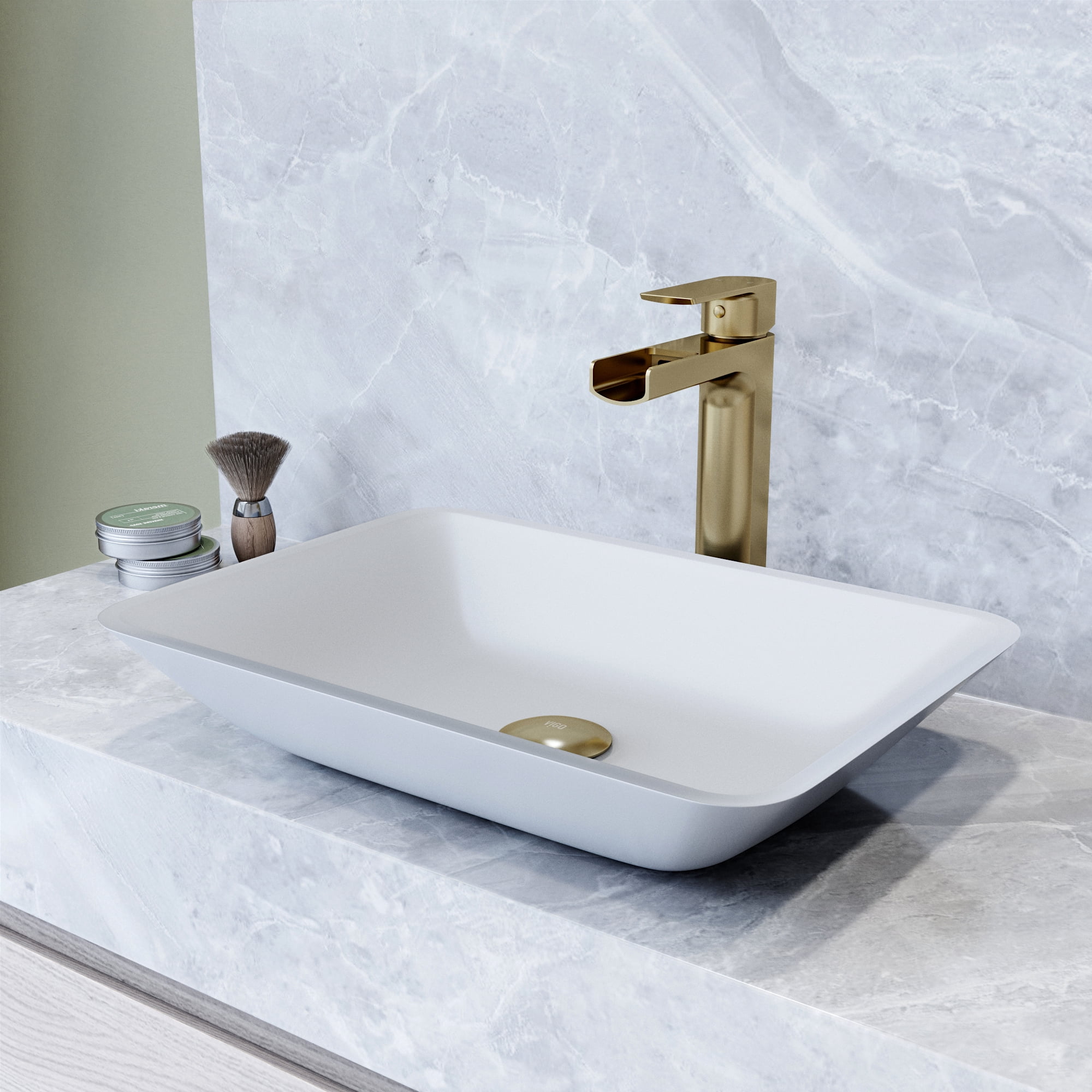 Vigo Vg07114 Sottile 18" L X 13" W X 4" H Rectangular Glass Vessel Bathroom Sink - White