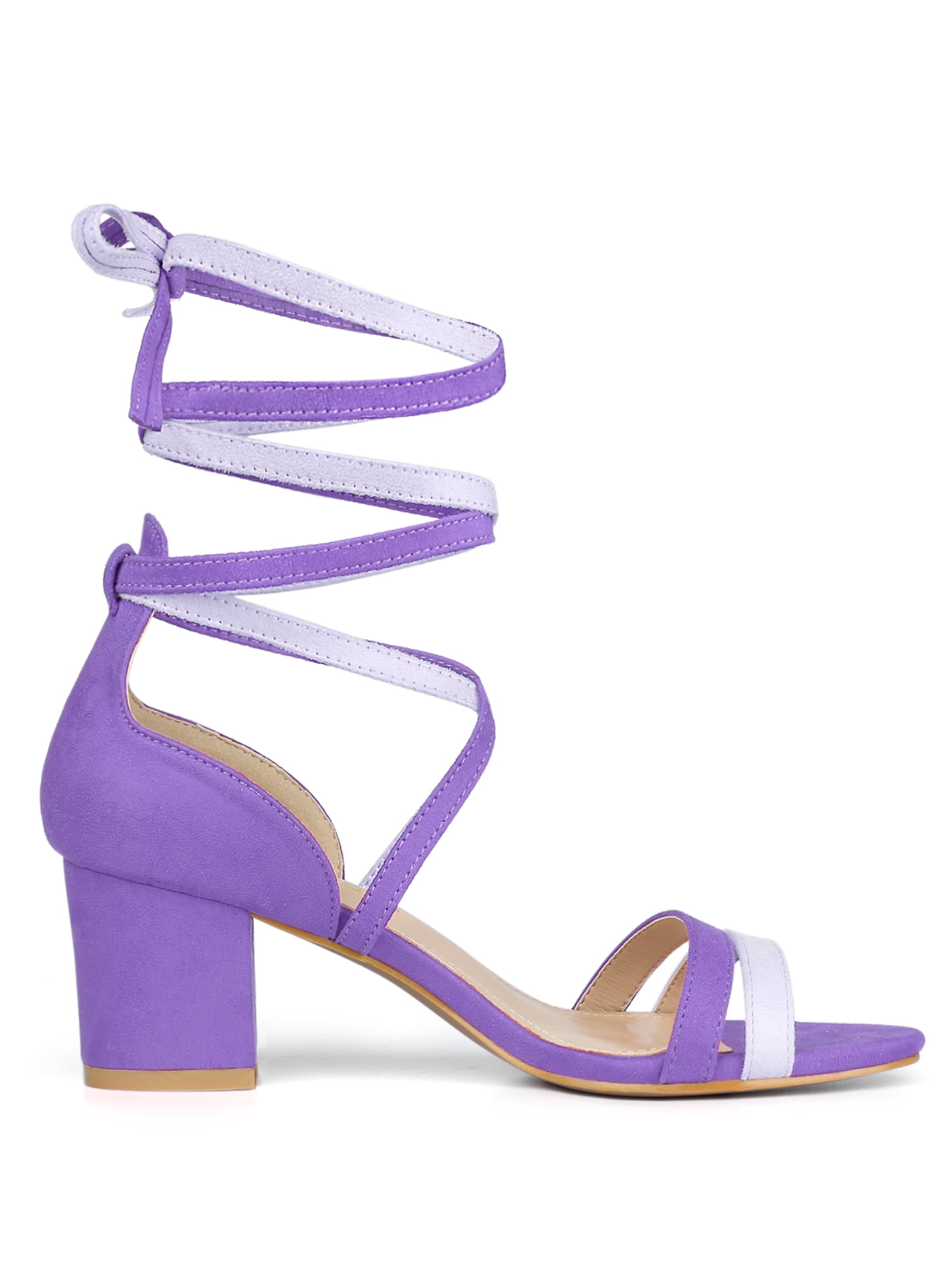 DARING DIVA Women's  Fashion Open Toe Lace Up Color Block Heel Sandals Purple 9