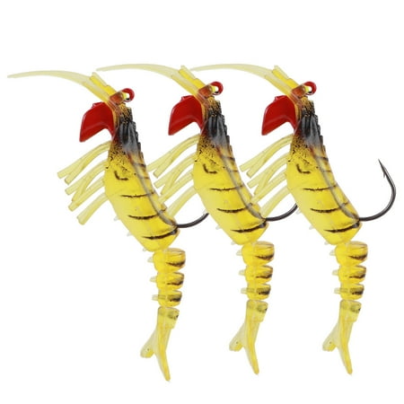 3PCS Silicone MultiSection Shrimp Bait Coating Soft Lifelike Lure Fishing Tackle(Yellow Body Black Head )