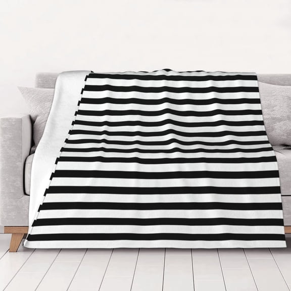 Throw Blanket Black And White Stripe Soft Cozy Fleece Flannel Blanket Home Decor for Couch Sofa Bed 40"x30"