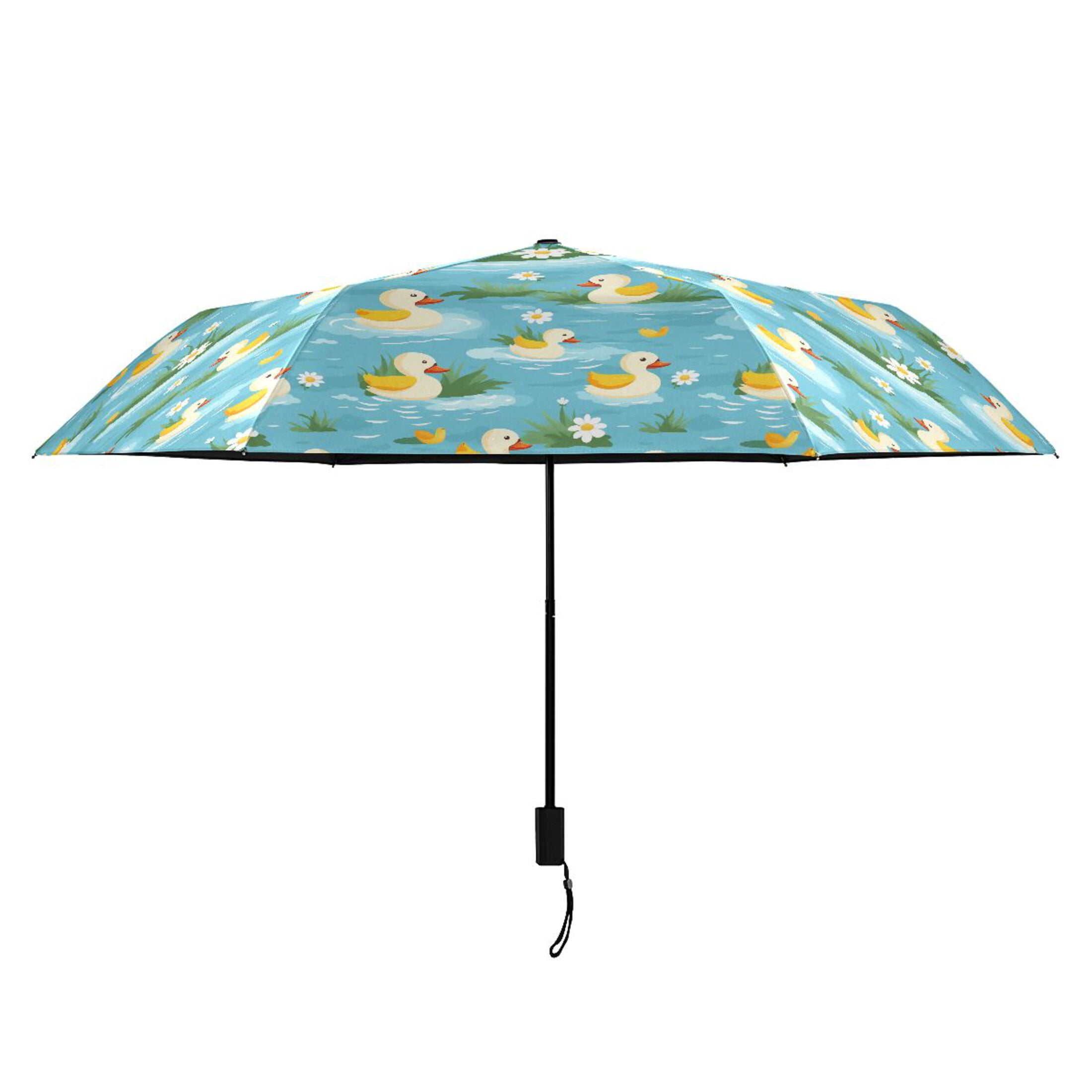 Cartoon Ducks Flower Plant Compact Sun Umbrella Windproof Travel Umbrellas for Rain Strong Portable UV Protection
