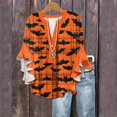 thumbnail image 6 of WTOBBY Women's Halloween Printed V-Neck 3/4 Sleeve Casual Shirt Loose Fit Blouse Tunic Top with Asymmetrical Hem for Fall Holiday Party,Saffron S, 6 of 6