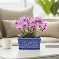 thumbnail image 4 of EFISPSS 10 Inch Blue Floral Ceramic Orchid Planter with Cutouts, Rectangular Window Box Slotted Pot with Saucer for Better Root Health, Decorative Indoor Herb and Flower Planter, 4 of 8