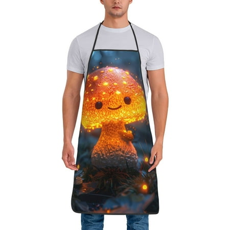 

Xecao Glowing Mushroom In Forest Print Funny BBQ Chef Aprons for Men Women Adjustable Kitchen Cooking Aprons with Pocket Waterproof Oil Proof No Pilling Fading