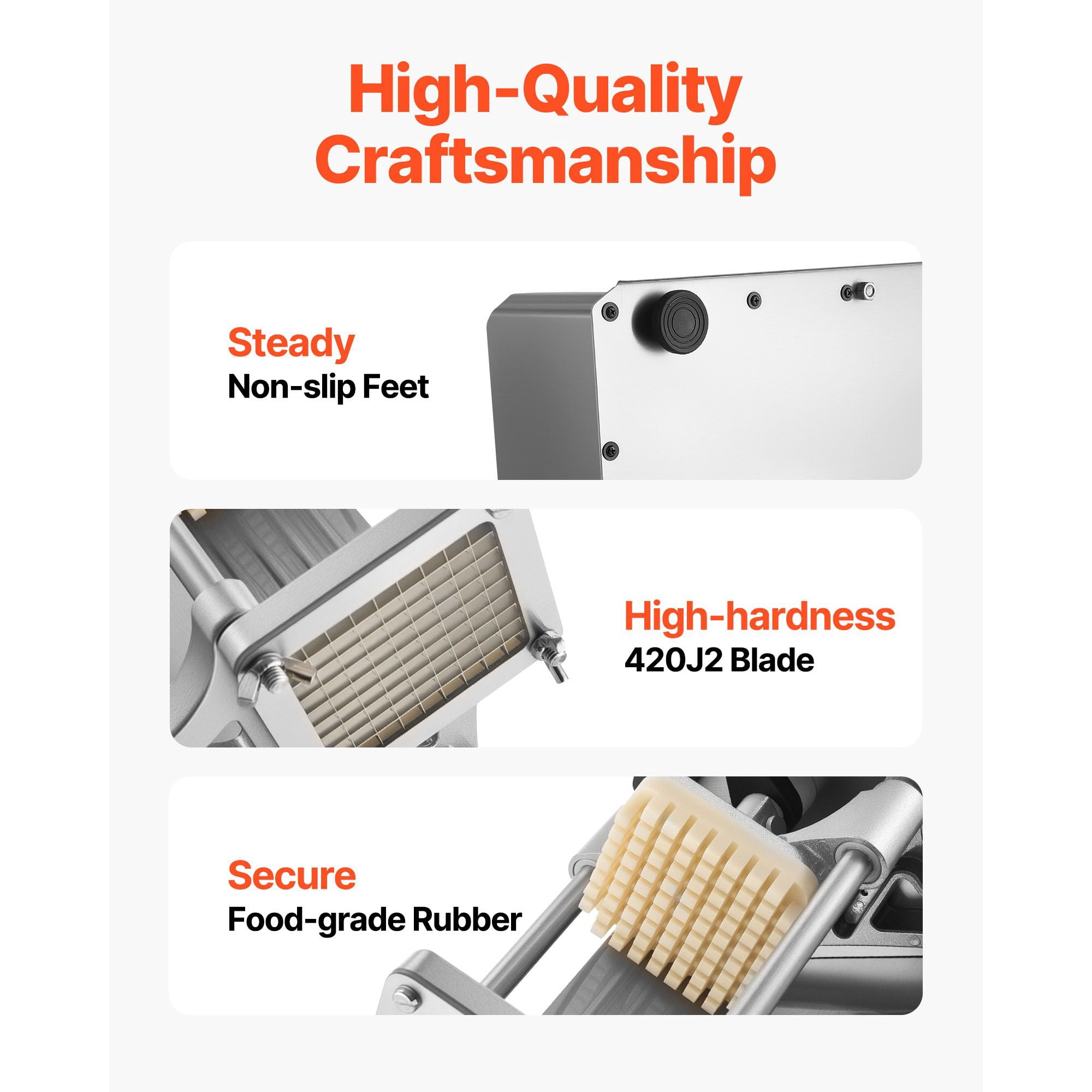 Commercial French Fry Cutter, Electric Vegetable Chopper, 3 Interchangeable Blades (1/4", 3/8", 1/2"), 420J2 Stainless Steel, 4 Suction Feet, for Restaurants & Home Kitchen