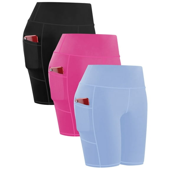 Funidos 3 Pack Plus Size Women's biker Shorts High-Waisted with Pockets Tummy Control Yoga workout Running Shorts for Women Moisture-Wicking Extended Sizes