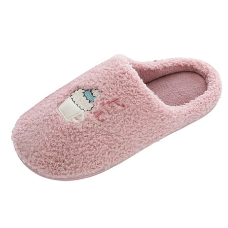 

Slippers for Women Couples Women Slip On Furry Plush Flat Home Winter Round Toe Keep Warm Cartoon Slippers Shoes Womens Slippers Flock Pink 38