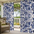 thumbnail image 5 of Retro Flower Outdoor Curtains for Patio Waterproof, Spring Abstract Dark Blue Floral Pattern Vintage Grommet Curtains for Porch Outside Privacy Drape for Gazebo Garden Pergola, 1 Panel, 54x108in, 5 of 9