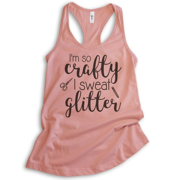 I'm So Crafty I Sweat Glitter Tank Top, Ladies Racerback Tank Top, Craft Tank, Crafty Tank, Desert Pink, X-Large