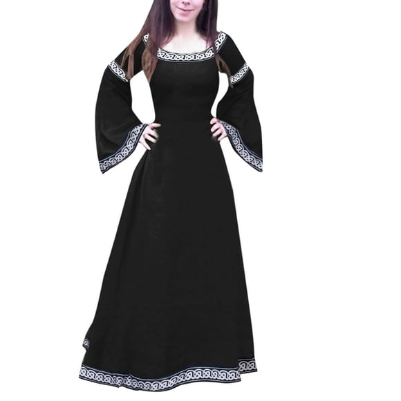 XVJRHAK Shift Dresses for Women 2024 Women Medieval Dress Renaissance Fit Irregular Long Sleeve Cosplay Maxi Dress Maxi(Black,XXXXXL)