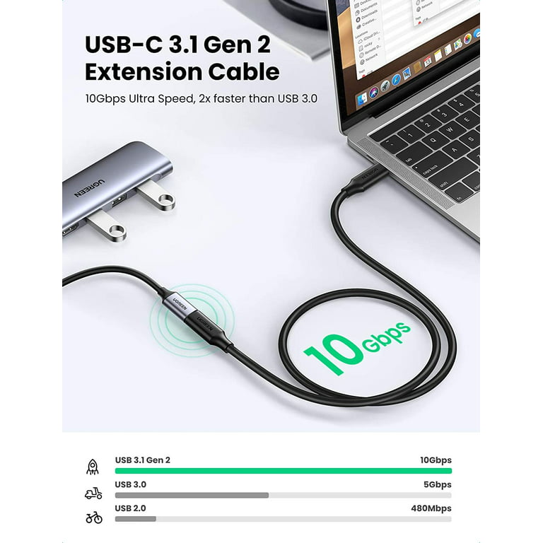 UGREEN Cable de extensión USB tipo C (10 Gbps), USB 3.2 tipo C  macho a hembra de carga rápida, compatible con MacBook Pro iPad Pro Dell  XPS Surface Switch DJI Mavic