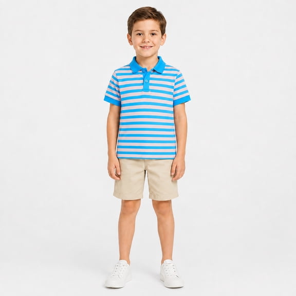 Kids' Short Sleeve Casual Polo Top Striped Weekend Polo Shirt Youth Collared Top