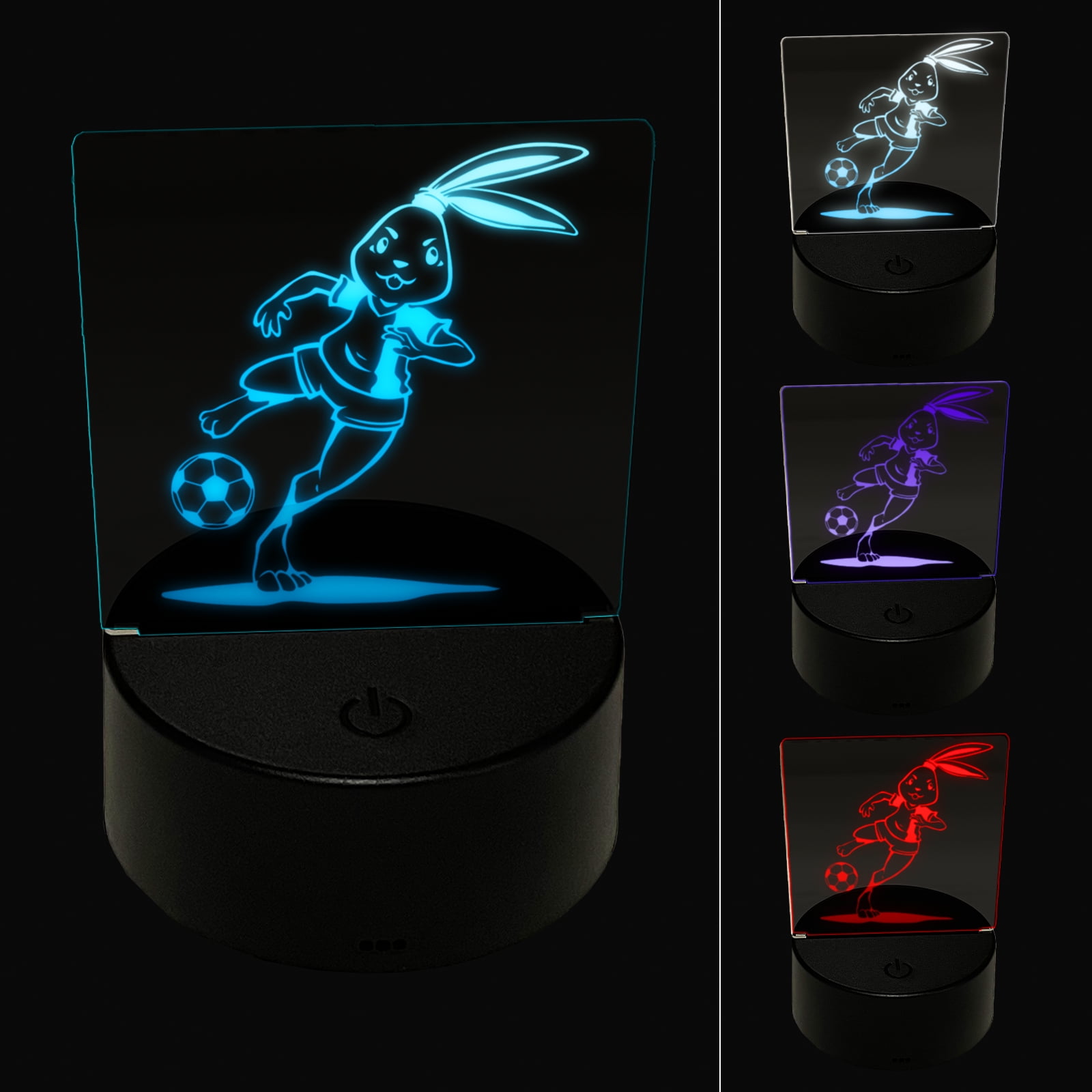 Athletic Bunny Rabbit Kicking Soccer Ball Football LED Night Light Sign ...