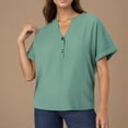 thumbnail image 2 of Yuyuzo Womens Tops Short Sleeve Shirts Button up V Neck T Shirts Solid Color Loose Fitted Blouses, 2 of 6