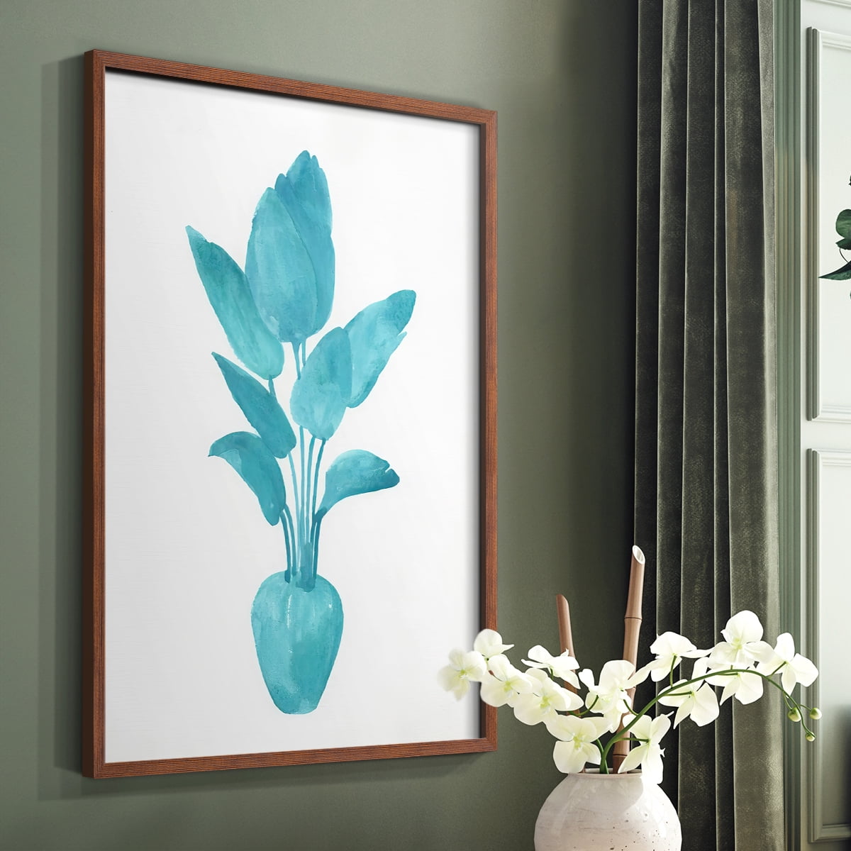 Watercolor House Plant II Framed Print in Brown Solid Wood 8 x 10 Framed Print