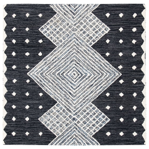 SAFAVIEH Micro-Loop Cori Geometric Area Rug, Charcoal/Ivory, 5' x 5' Square