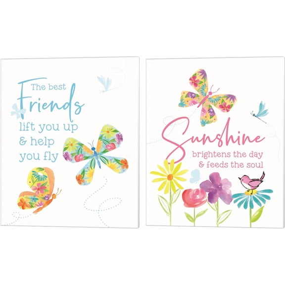 Great Art Now Dreams Take Flight on White B by Tara Reed 2 Piece Canvas Art Set Each 12"W x 15"H