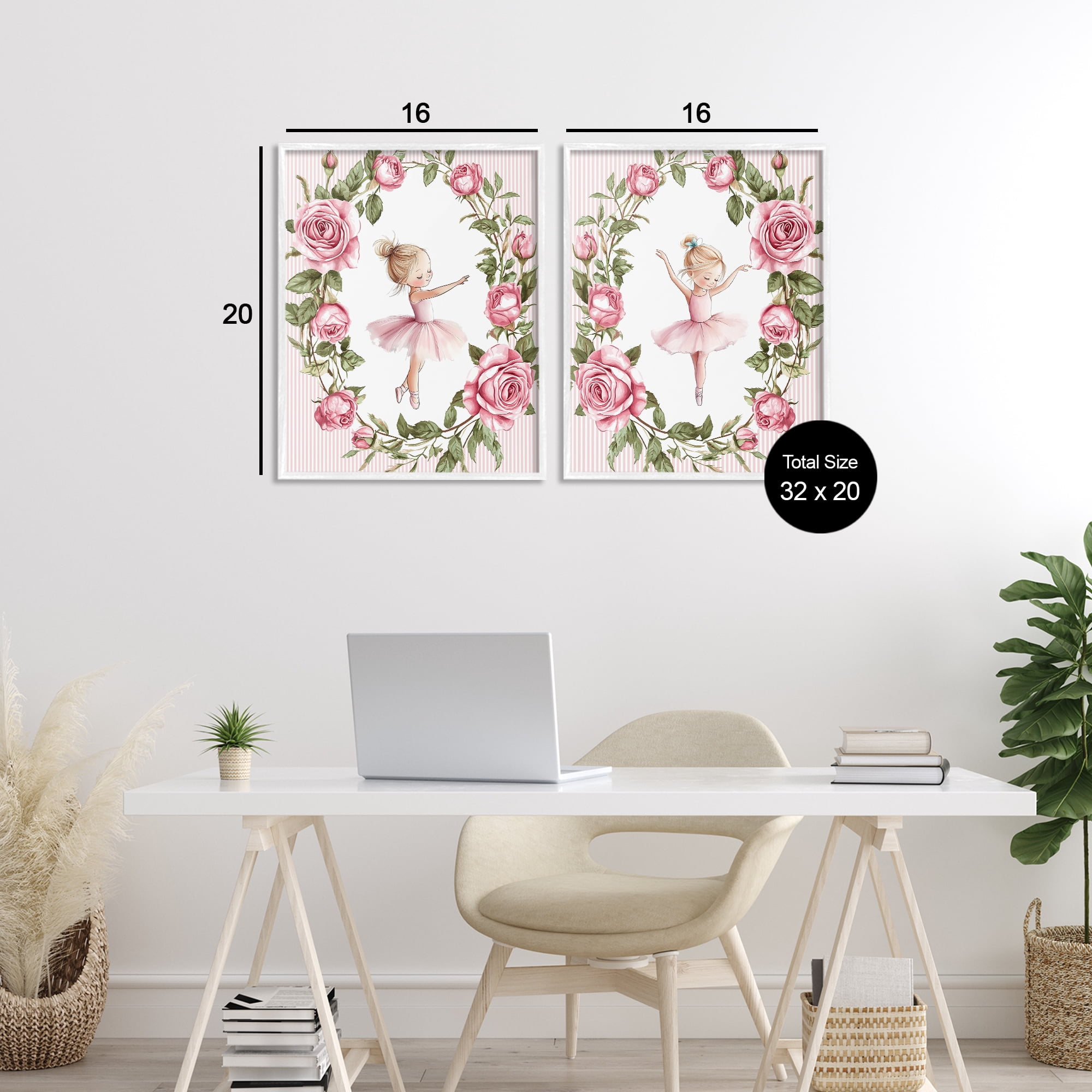 Stupell Industries Little Rose Dancers 2 Piece White Framed Giclee Art Set, design by Christine Simpson Art