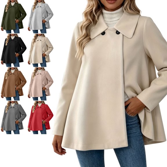 TGSLY Women's Wool Blend Swing Coat Soft Casual Collared Long Sleeve Jacket Loose Casual Solid Color Fall Winter Outerwear L