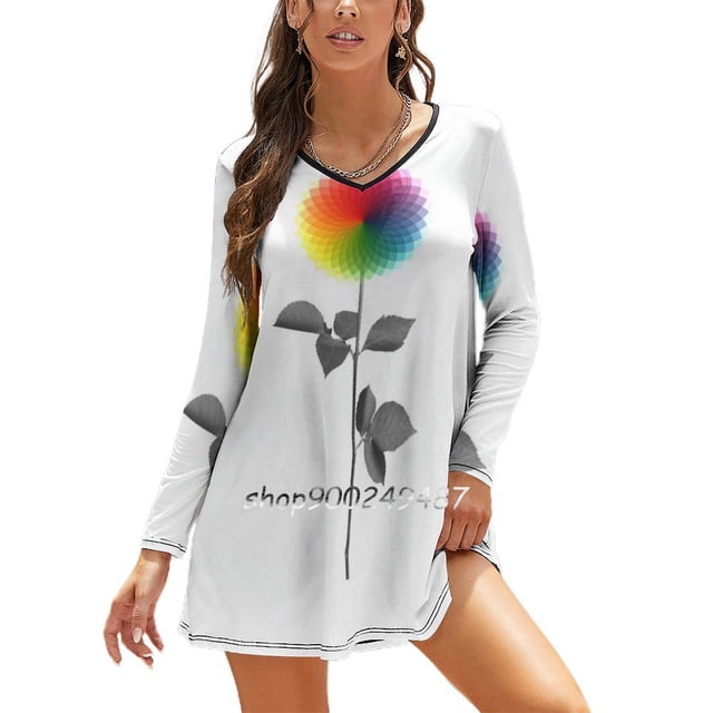 Bloom Robe à Encolure Carrée Mignonne Ample Imprimée Élégante Robe de Plage Fête Fleur Rose Nature Amour