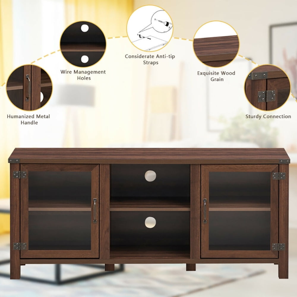 Finihen TV Stand, TV Cabinet, TV Stand Entertainment Center for TVs up to 65 Inch with Storage Cabinets, Media Entertainment Center with Storage, for Living Room, Bedroom, Walnut