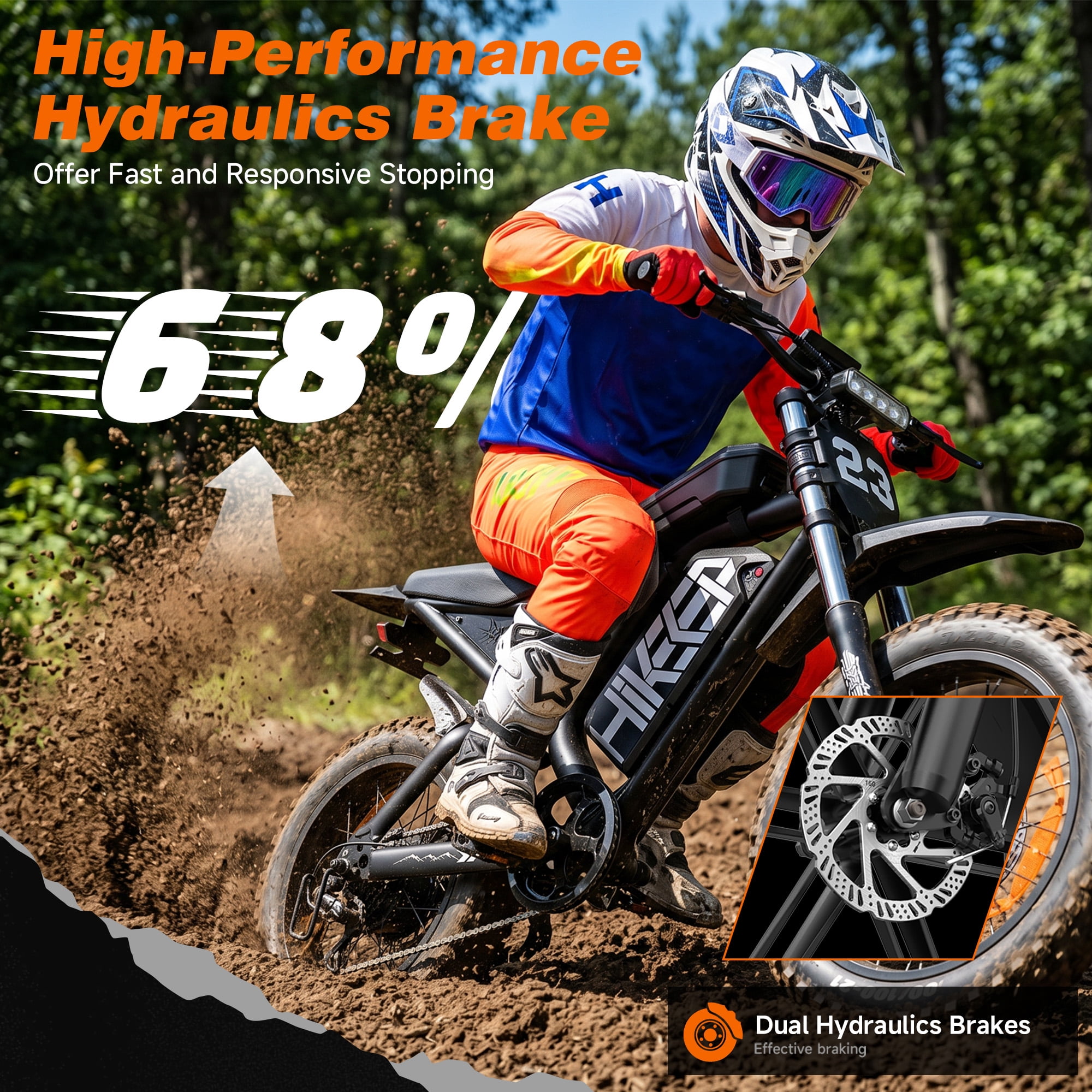 HiKeep Electric Mountain Bike for Adults, 1500W 3000W Peak Dirt E-Bike, 20" Fat Tire, 52V 40Ah Battery, 40 mph, UL2849
