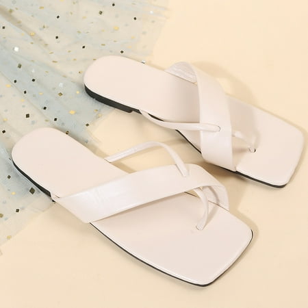 

Women s Plat Square Peep Toe Sandals Slip-on Style Casual Shoes with Anti Slip Sole Summer Beach Supply 35 White