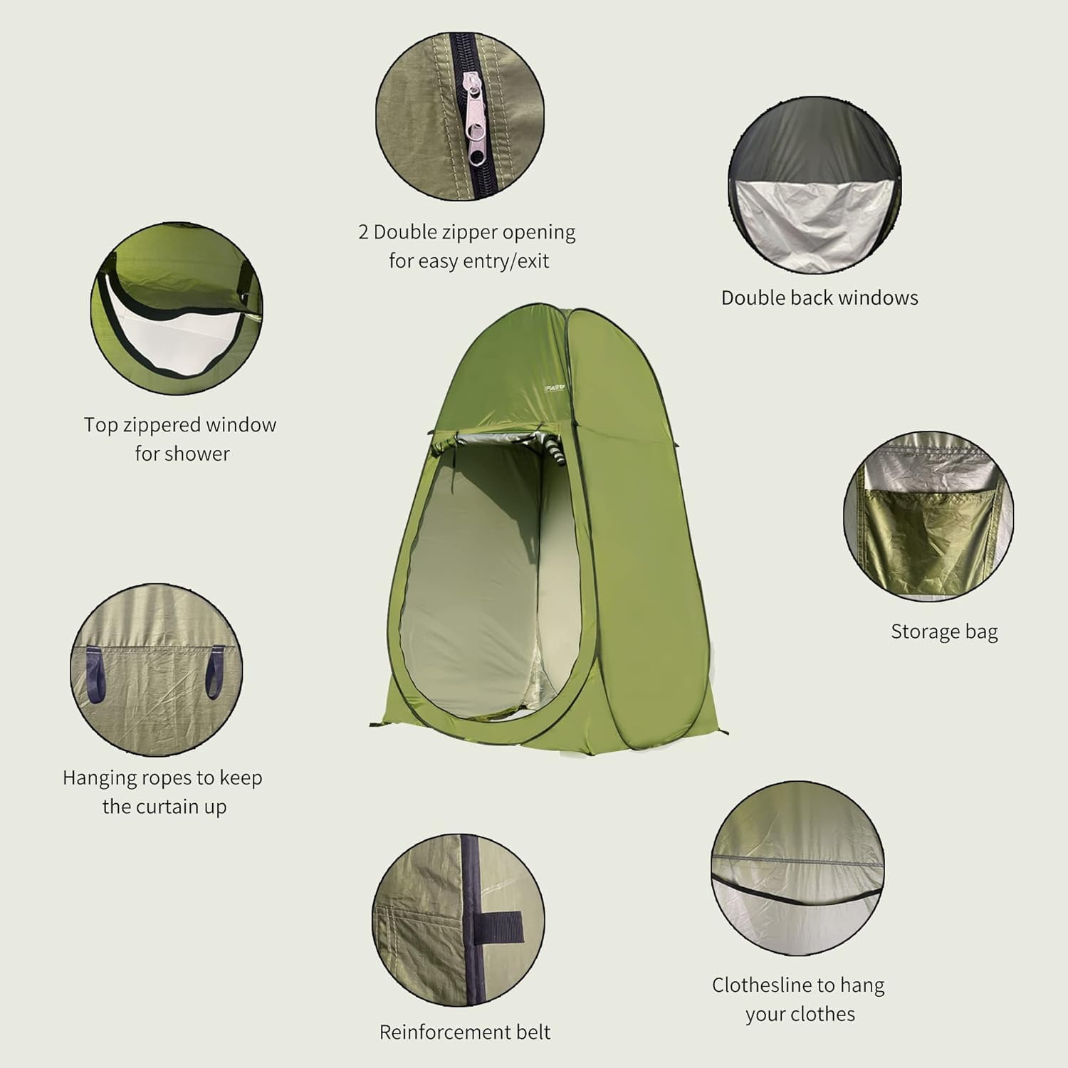 7FT Instant Pop Up Camping Shower Tent, Portable Privacy Toilet & Dressing Room Tent, Foldable Outdoor Sun Shelter for Beach Fishing Hiking