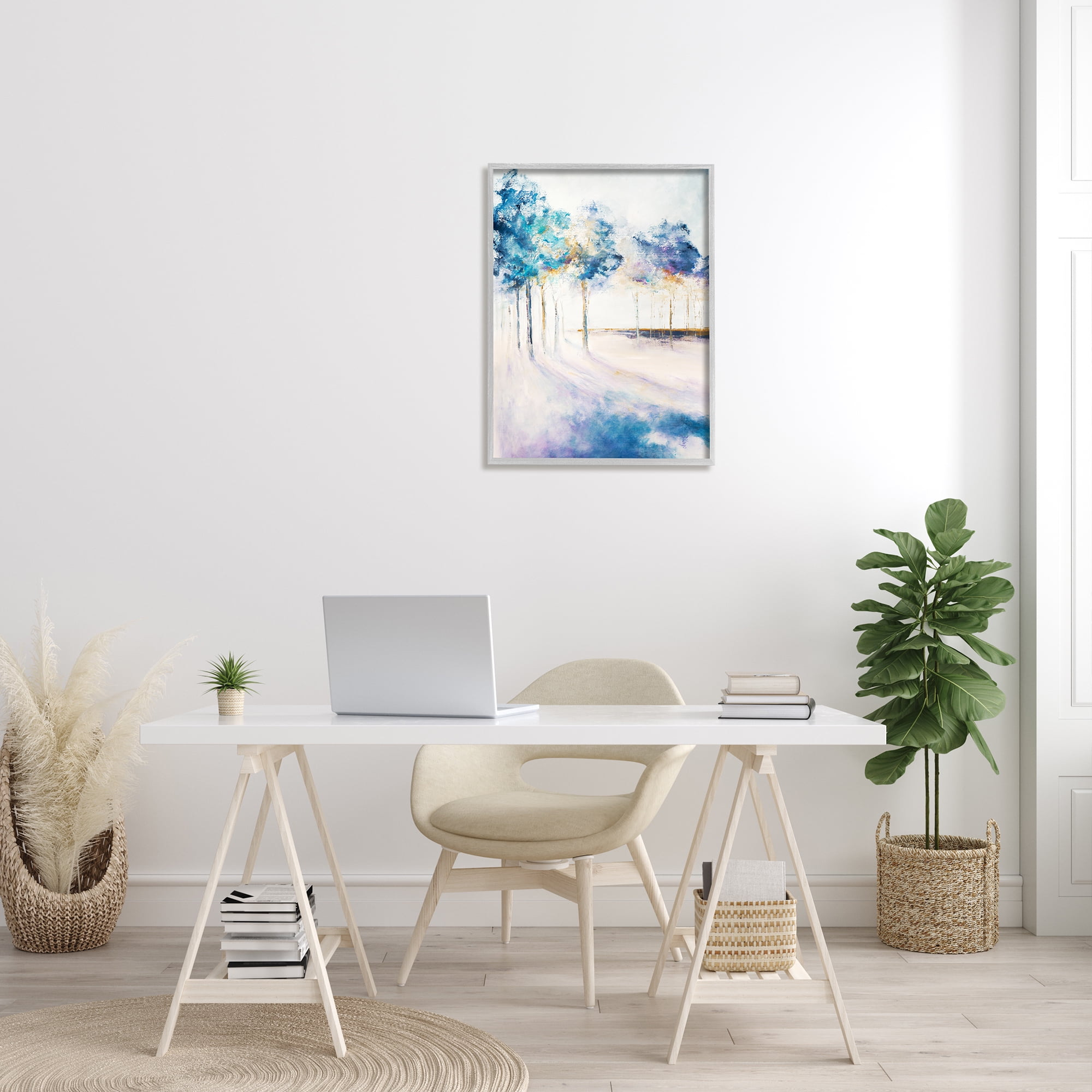 Stupell Industries Abstract Blue Tree Shadows in Forest Landscape Nature Painting Gray Framed Art Print Wall Art, 24 x 30