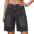 thumbnail image 2 of Bermuda Shorts for Women High Waisted Trendy Patch Pocket Casual Vintage Long Stretchy Denim Shorts Summer Jorts, 2 of 5
