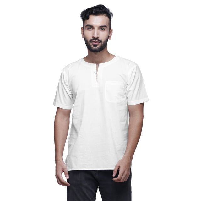 Atasi Kurta Courte Ajustée en Coton Popeline Unie Col Trou de Serrure Chemise Décontractée