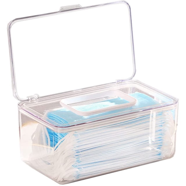 Mask Storage Box with Lid, Transparent Mask Storage Case, Openable Mask Storage Box Organizer, Multifunctional Mask Dispenser for Home, Office, Car, Schools, Churches, Gyms Blue
