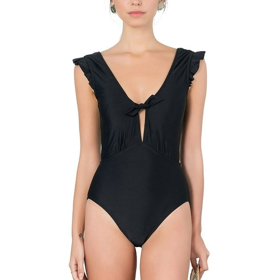 ToBeInStyle Women's Ruffle Sleeve Detail With Low V-Back One Piece Swimsuit