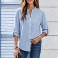 thumbnail image 2 of Women's Striped Button Down Shirts 3/4 Length Sleeve Tops V Neck Casual Comfy Work Shirt with Pocket (L, Sky Blue), 2 of 8