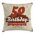 thumbnail image 1 of 50th Birthday Decorations Throw Pillow Cushion Cover, Retro Old Fashion Celebration Theme Stripes and Dots, Decorative Square Accent Pillow Case, 16 X 16 Inches, Scarlet Brown Eggshell, by Ambesonne, 1 of 2