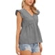 thumbnail image 4 of Top de Gingham de Verano para Mujer, Sin Mangas, Cuello en V, Peplum, Camisa Casual de Cuadros, Talla XS, Negro, 4 of 6