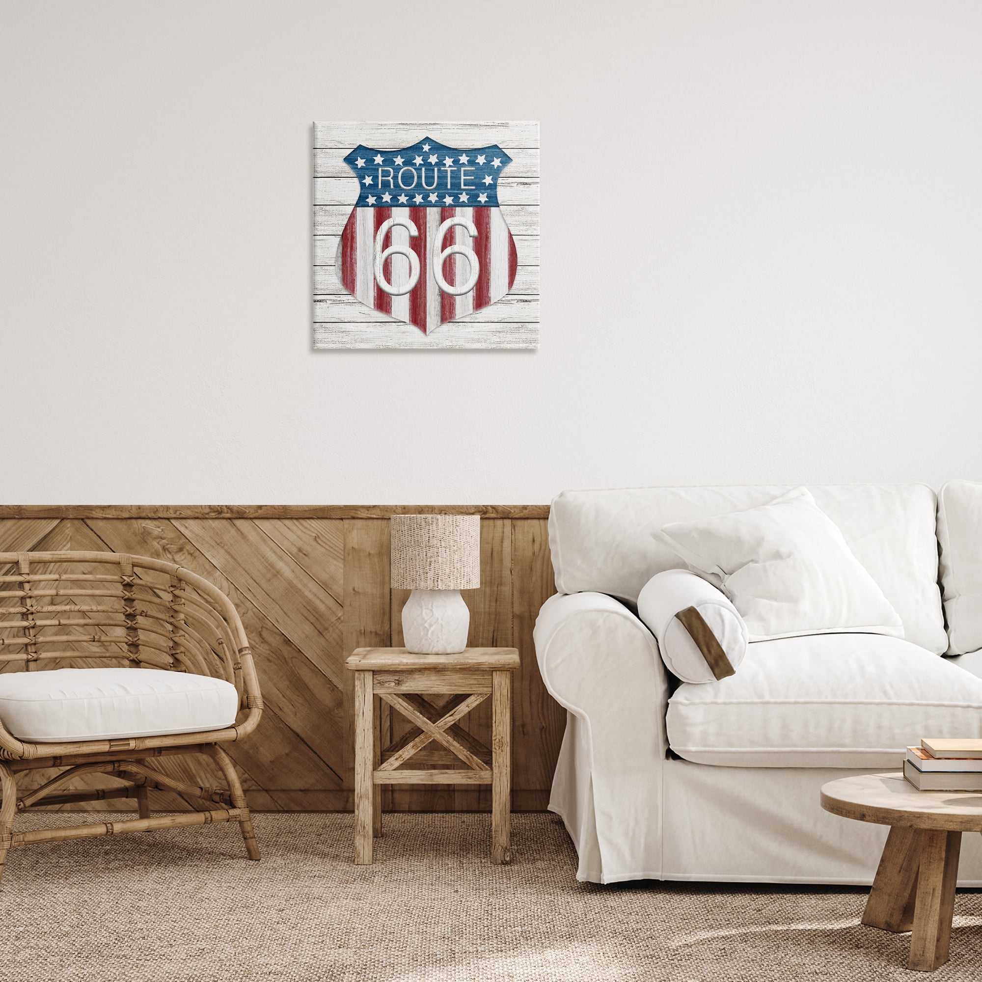 Stupell Industries Rustic Route 66 Patriotic Painting Wrapped Canvas Art Print Wall Art, 24 x 24